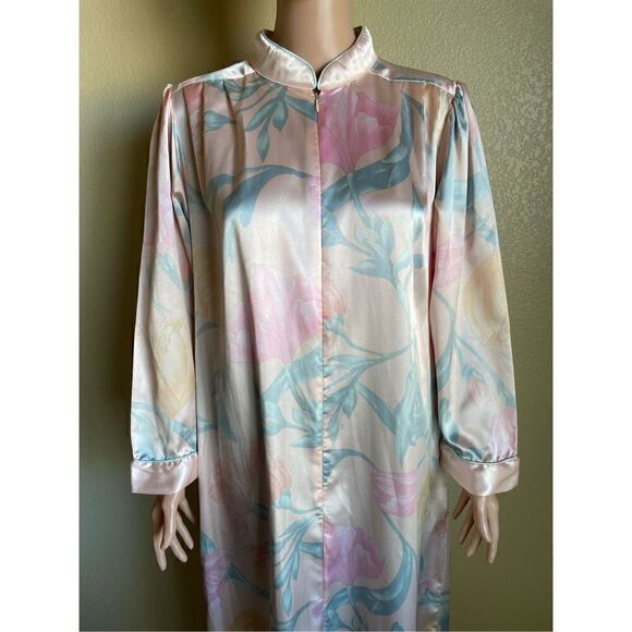 Vintage Neiman Marcus Natori Satin Floral Long Intimates Nightgown House Dress S - Picture 2 of 10